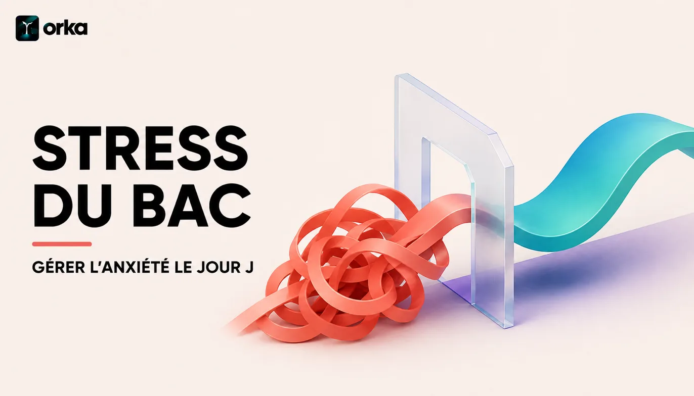 Illustration abstraite pour l'article « Stress du Bac : Gérer l'Anxiété le Jour J » — a minimal calming abstract wave shape.