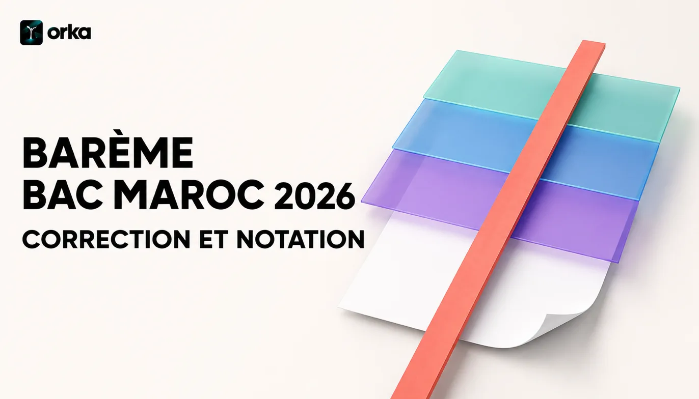 Illustration abstraite pour l'article « Barème Bac Maroc 2026 : Correction et Notation » — a minimal warning and checkmark accent.