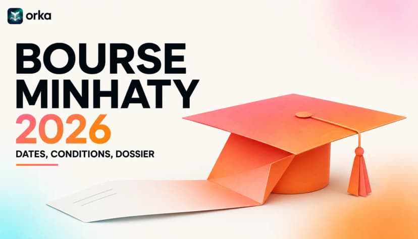 Illustration abstraite pour l'article « Bourse Minhaty 2026 : Dates, Conditions, Dossier » — a minimal stack of document cards.