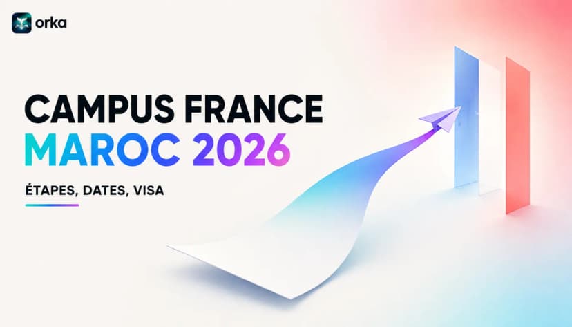 Illustration abstraite pour l'article « Campus France Maroc 2026 : Étapes, Dates, Visa » — a minimal stack of document cards.