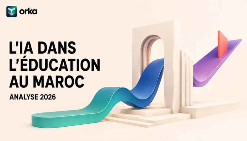 Illustration abstraite pour l'article « L'IA dans l'Éducation au Maroc : Analyse 2026 » — a floating Orka AI chat interface.