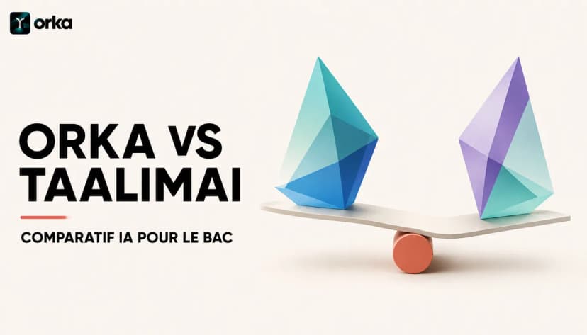 Illustration abstraite pour l'article « Orka vs TaalimAI : Comparatif IA pour le Bac » — the Orka mark beside an abstract comparison accent.