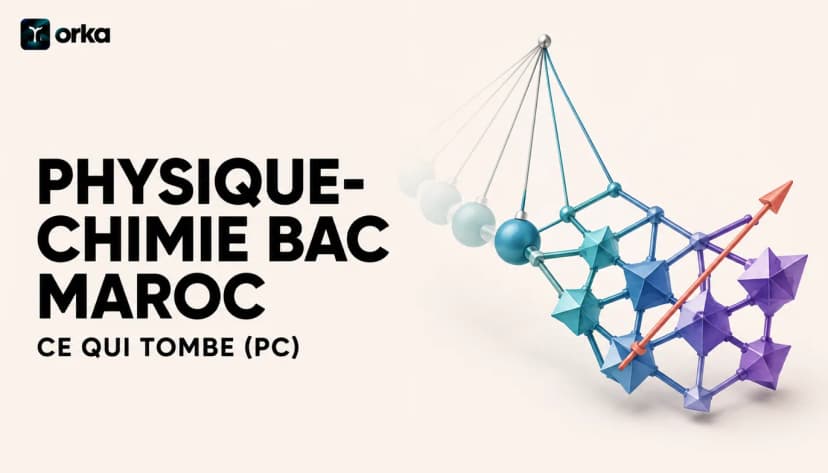 Illustration abstraite pour l'article « Physique-Chimie Bac Maroc : Ce Qui Tombe (PC) » — a minimal chemical reaction diagram.